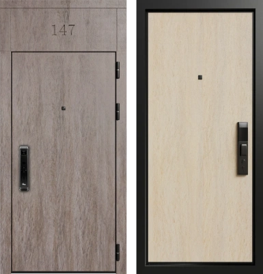 Входные двери Гранд 3К90 Без фрезеровки ХардВуд дымчатый (MDP100) - Без фрезеровки ХардВуд песочный (MDP102)