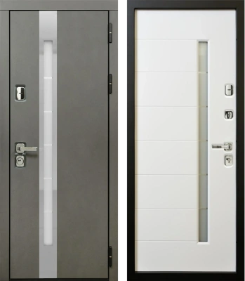 Входные двери Юта 2 3К90 П-59(окно с нерж. ст.) TSBR 7021 - П-59 (окно ) RAL 9003