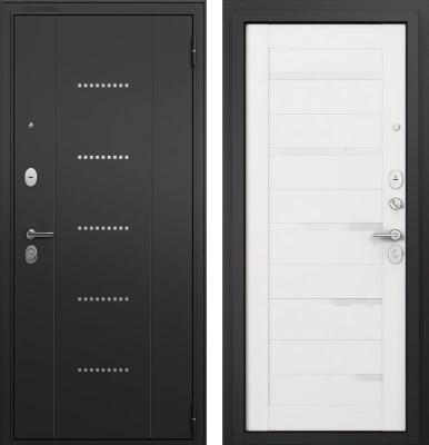 Входные двери T3 TRUST ECO MP RL-12 Черный муар - Е-142 Lacobel White Белый ларче