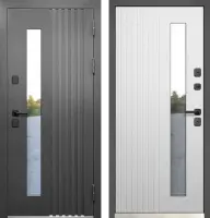 Входные двери Luxor Termo Рейка стеклопакет муар 7024 Эмалит белый