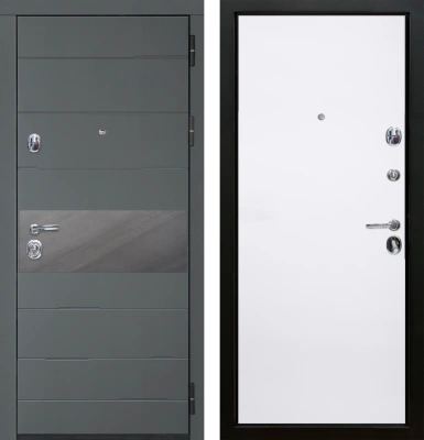 Входные двери Натта ЮР3 Графит - Без фрезеровки ZB Белый