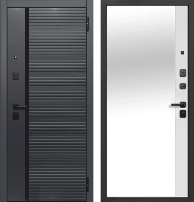 Входные двери Гарда 9 см Черное Зеркало Сатин черный Эмалит белый