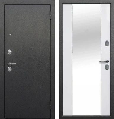 Входные двери Тайга 7 см Зеркало Серебро антик - Зеркало Эмалит белый