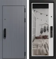 Входные двери Либерти ЮР-39 RAL 9011 - ЮР-42 декоративная зеркальная вставка RAL 9003