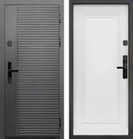 Входные двери Тайга 10 см (Электр. замок) Сатин графит - с фрезеровкой Эмалит белый