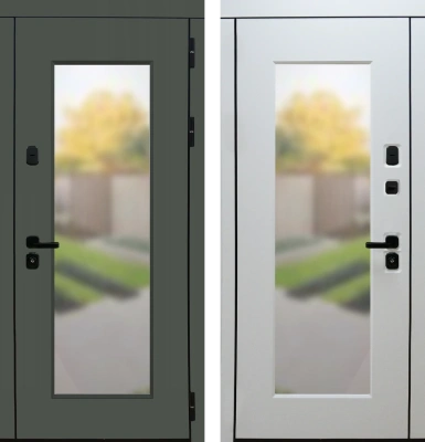 Входные двери Элит 3К90 П-66 (окно) RAL 6007 - П-66(окно) RAL 9003