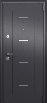 Входные двери DELTA LT MP DL-1 Темно-серый букле графит - DC-1B Lacobel Black Classic Дуб белый матовый