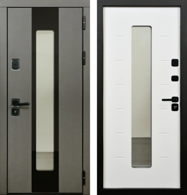 Входные двери Юта NEW П-55 (окно+черное стекло) TSBR 7021 - П-63(окно) RAL 9003