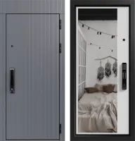 Входные двери Либерти 3К90 ЮР-39 RAL 9011 - ЮР-42 декоративная зеркальная вставка RAL 9003