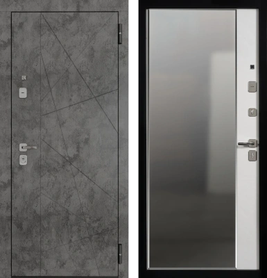 Входные двери TR 9 ЮП-27 Бетон тёмный - ЮП-15 (зеркало) MI38 Санд светлый