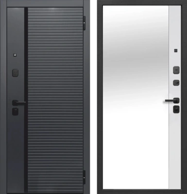 Входные двери Гарда 7.5 см Черное Зеркало Сатин черный Эмалит белый