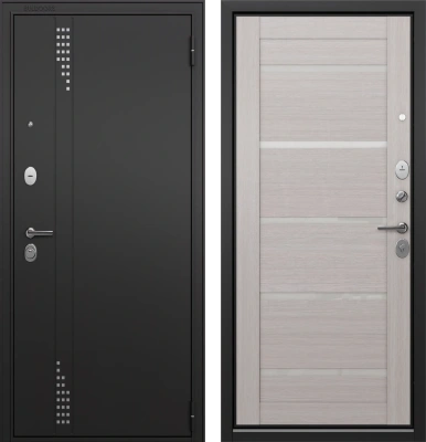 Входные двери T2 TRUST ECO MP RL-11 Черный муар - Е-142 Lacobel White Бьянко ларче