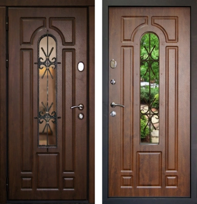 Входные двери Бари NEW О-Е(окно) Дуб темный - О-Е(окно) Дуб темный