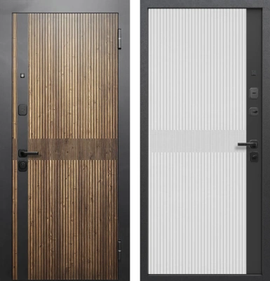 Входные двери Гарда 7,5 см Вуд Вертикаль Орех кантри Сатин белый/сатин черный