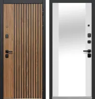 Входные двери Luxor Рейка Зеркало Орех лесной Эмалит белый