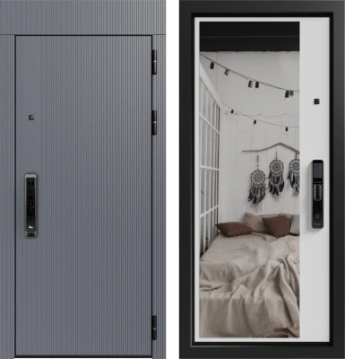 Входные двери Либерти 3К90 ЮР-39 RAL 9011 - ЮР-42 декоративная зеркальная вставка RAL 9003