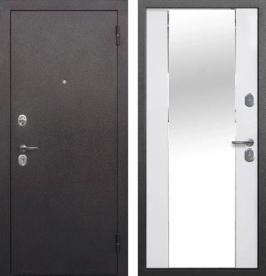 Входные двери Тайга 7 см Зеркало Медный антик - Зеркало Эмалит белый