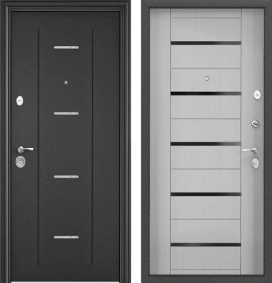 Входные двери DELTA PRO MP D1 DL-1 Темно-серый букле графит - DC-1B Lacobel Black Classic Дуб белый матовый