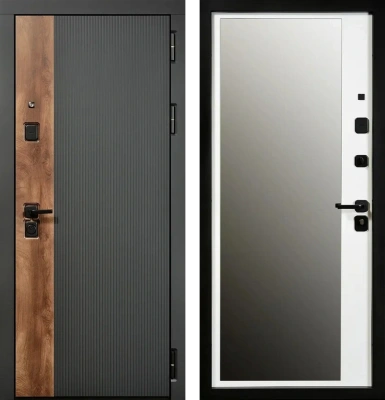 Входные двери Мальта 3К90 ЮР-56 RAL 9005 - ЮР-42 декоративная зеркальная вставка ZB Белый