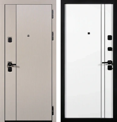 Входные двери Стелс 3К90 вертикаль 2 ЮП-35 Латте (ZB855-2) - ЮП-32 ZB Белый