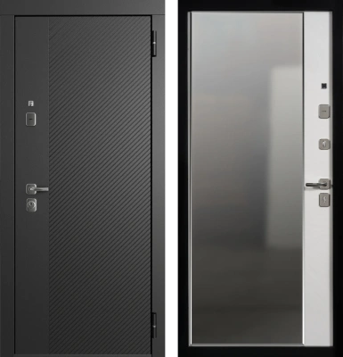 Входные двери TR 2 ЮП-19 ZB 999-2 Черный кварц - ЮП-15 (декоративная зеркальная вставка) ZB Белый