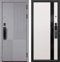 Входные двери S1 CITY SMART E-195 Гриджио - Si-3 Lacobel Black Белый софт
