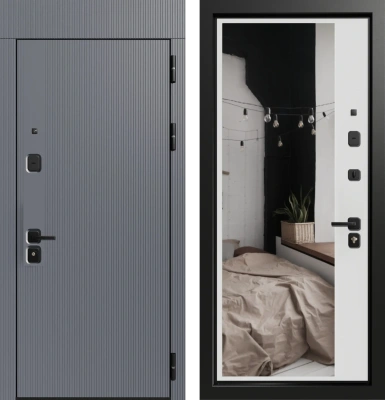 Входные двери Либерти 3К90 TOR ЮР-39 RAL 9011 - ЮР-42 декоративная зеркальная вставка RAL 9003