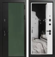 Входные двери Делла 3К90 TOR ЮР-43 Вудлайн олива - ЮР-42 зеркало ZB Белый