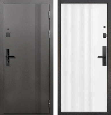 Входные двери Тайга 9 см Вертикаль Антик серебро - с фрезеровкой Белый