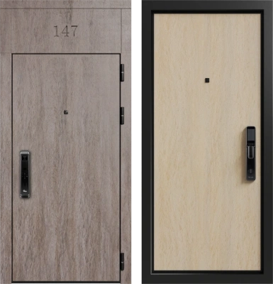 Входные двери Гранд Без фрезеровки ХардВуд дымчатый (MDP100) - Без фрезеровки ХардВуд песочный (MDP102)