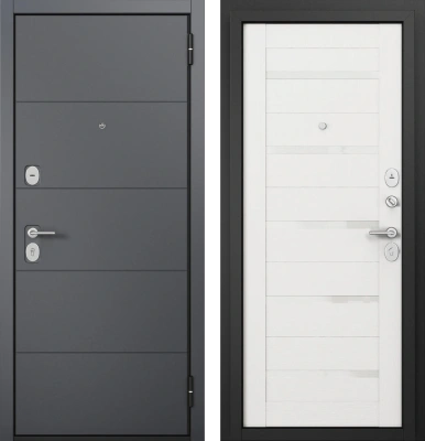 Входные двери F2 FAMILY ECO PP E-194 Оскуро - Е-142 Lacobel White Белый ларче