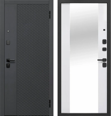 Входные двери Флорида Эмалит Белый Зеркало Чёрный кварц Эмалит белый