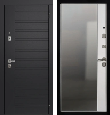 Входные двери TR 13 ЮП-17 ZB 999-2 Черный кварц - ЮП-15 (декоративная зеркальная вставка) ZB Белый