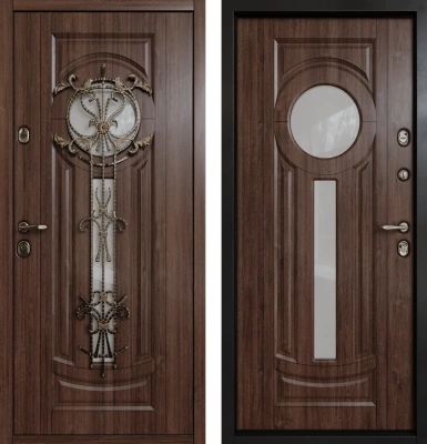 Входные двери Сицилия мет. 3К90 О-Ч(окно) Дуб темный - О-Ч(окно) Дуб темный