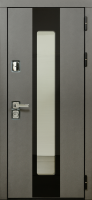 Входные двери Юта 3К90 П-55 (окно+черное стекло) TSBR 7021 - П-63(окно) RAL 9001