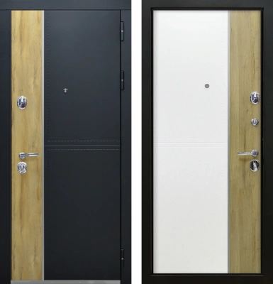 Входные двери Этна 3К90 ЮР8 Черный - ЮР8 Кожа белая