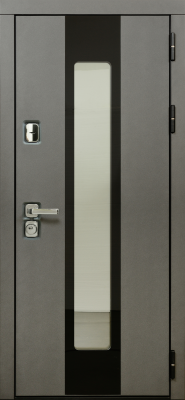 Входные двери Юта 3К90 П-55 (окно+черное стекло) TSBR 7021 - П-63(окно) RAL 9001