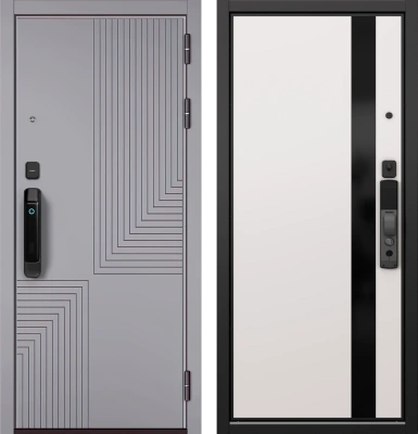 Входные двери S1 CITY SMART E-195 Гриджио - Si-3 Lacobel Black Белый софт