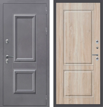Входные двери M60 ТЕРМО штамп 2 квадрата Букле графит - ФЛТ-7 Дуб Сонома светлый