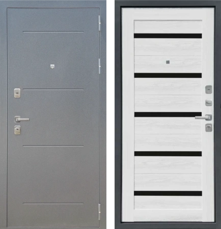Входные двери M6 с фрезеровкой Букле графит - СБ-1 Ясень ривьера айс