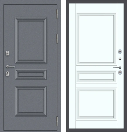 Входные двери M62 ТЕРМО штамп 3 квадрата Букле графит - ФЛТ-2 Velluto Bianco AG 700