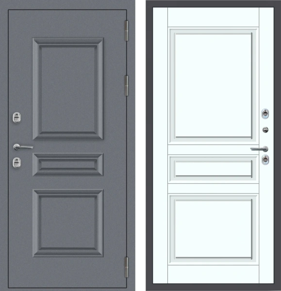 Входные двери M62 ТЕРМО штамп 3 квадрата Букле графит - ФЛТ-2 Velluto Bianco AG 700