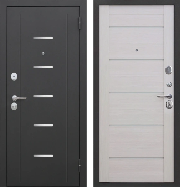 Входные двери Гарда муар Царга Лазер Черный муар Лиственница беж.