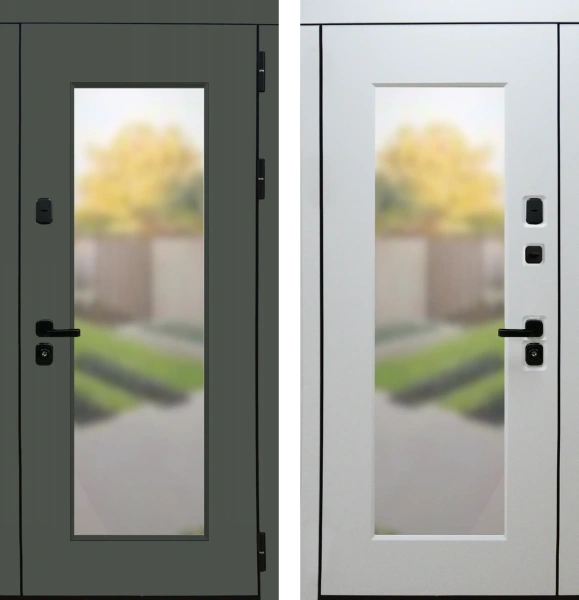 Входные двери Элит 3К90 П-66 (окно) RAL 6007 - П-66(окно) RAL 9003