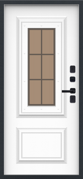 Входные двери M73 ТЕРМО штамп Ш-7 Букле графит - ФЛТ-15 Velluto Bianco AG 700