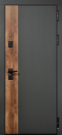 Входные двери Мальта 3К90 ЮР-56 RAL 9005 - ЮР-42 декоративная зеркальная вставка Белый текстурный