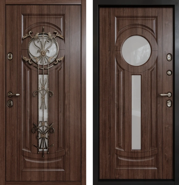 Входные двери Сицилия мет. 3К90 О-Ч(окно) Дуб темный - О-Ч(окно) Дуб темный