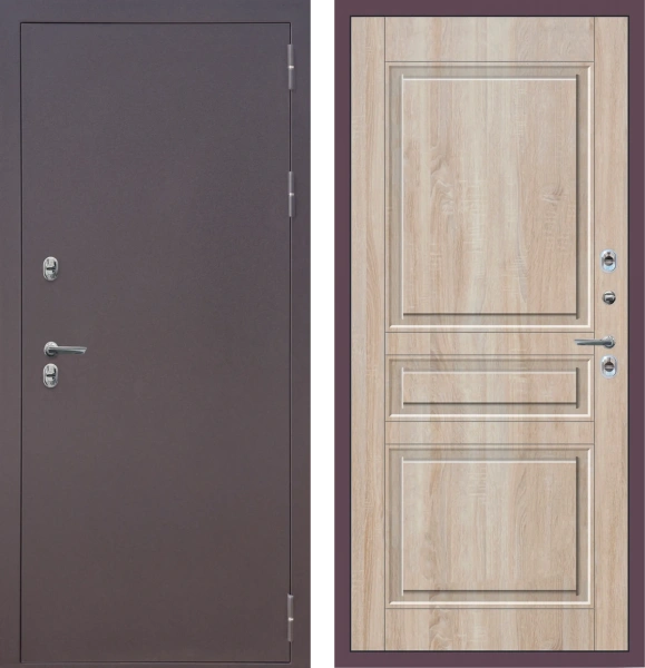 Входные двери M21 ТЕРМО металл Букле опал - ФЛТ-2 Дуб Сонома светлый