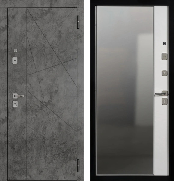 Входные двери TR 9 ЮП-27 Бетон тёмный - ЮП-15 (зеркало) MI38 Санд светлый