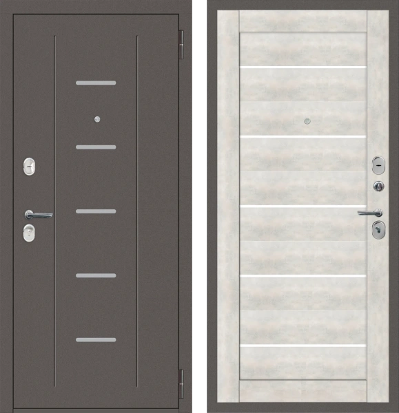 Входные двери M33 с фрезеровкой Антик серебро - СБ-5 бетон снежный